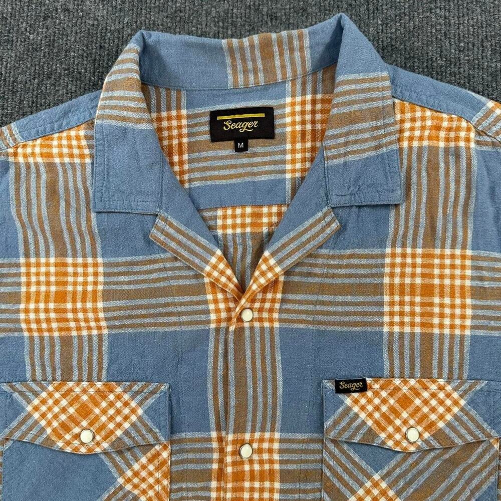 Seager Men’s Whippersnaper Short Sleeve Shirt Linen Blend Pearl Snap Western M